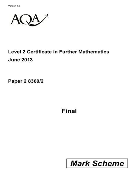 Mark Scheme Maths June 2013 Variant 1