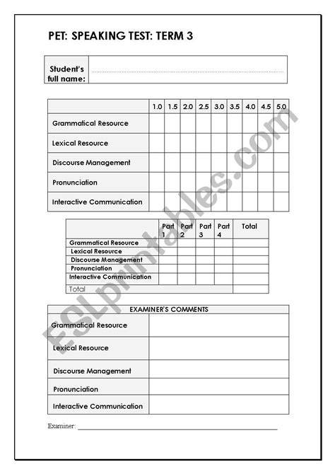 mark sheet for pet exam