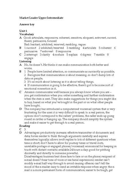 market leader inermediate answer key unit 3