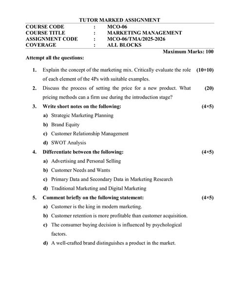 marketing management solved assignment