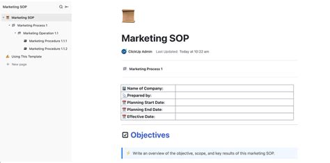 marketing sop plan template