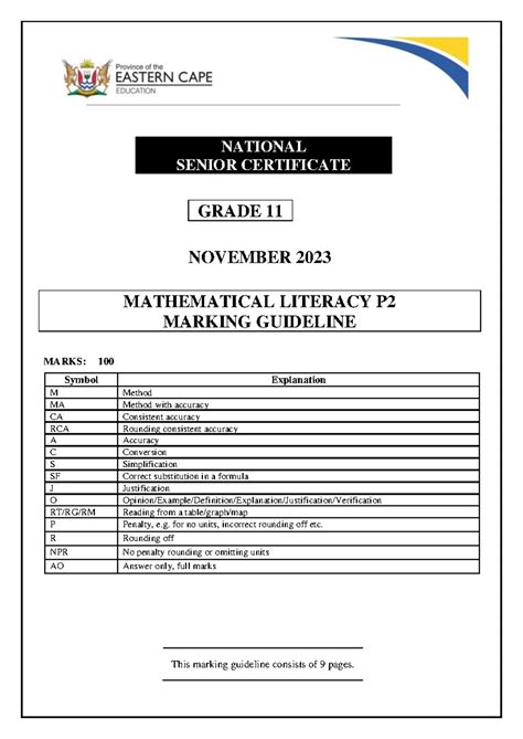 Marking Memorandum Maths Excellence