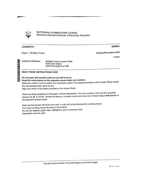 Download Marking Scheme For June Commerce Paper 1 