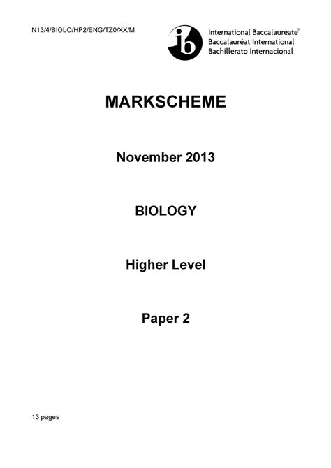 Full Download Markscheme Ib Biology November 2013 Paper 1 
