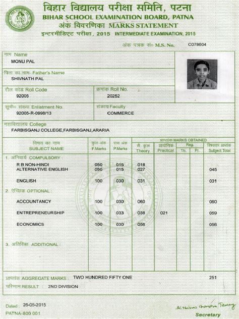 Marksheet Of Matric 2013