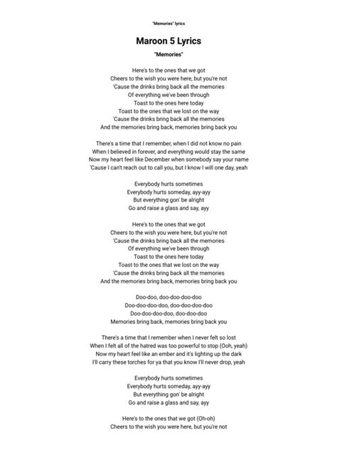 Maroon 5 Memories Lyrics