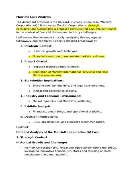 marriott restructuring case analysis