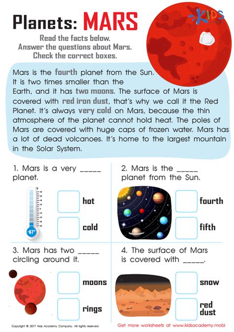 Mars Fact Printable Worksheet Free Printout For Children Mars Worksheet For 2nd Grade - Mars Worksheet For 2nd Grade