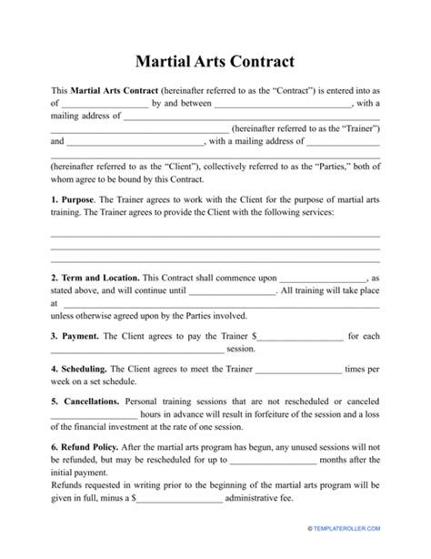 Martial Arts Contract Sample