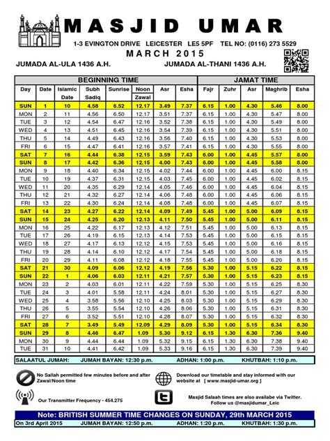 Masjid Umar Timetable