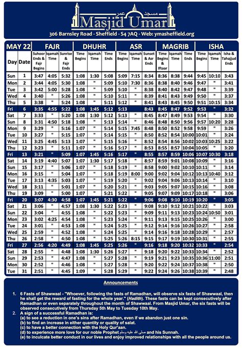 Masjid Umar Timetable Leicester
