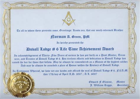 Masonic Certificate Templates
