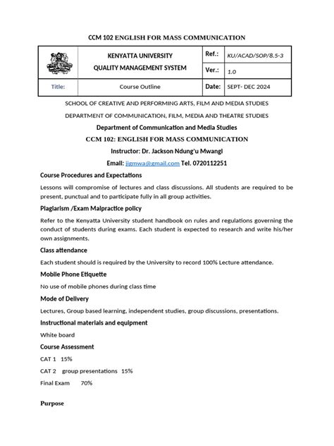 mass communication course outline for noun programme