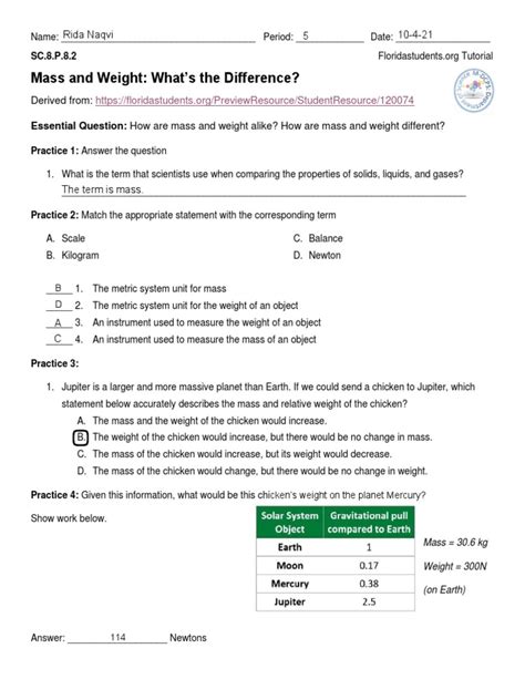 Download Mass And Weight Physics Classroom Answers 