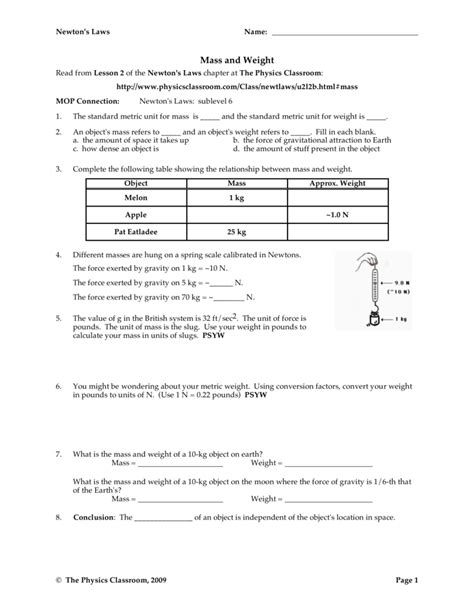 Full Download Mass And Weight Physics Classroom Answers Sssshh 