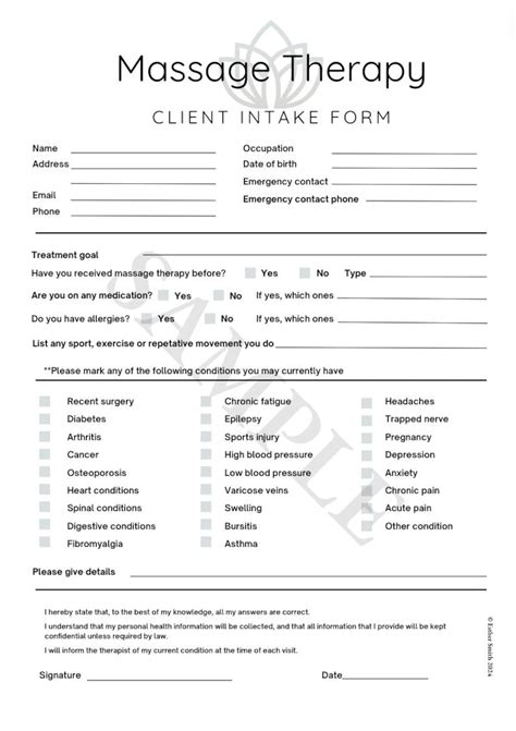 massage intake questions