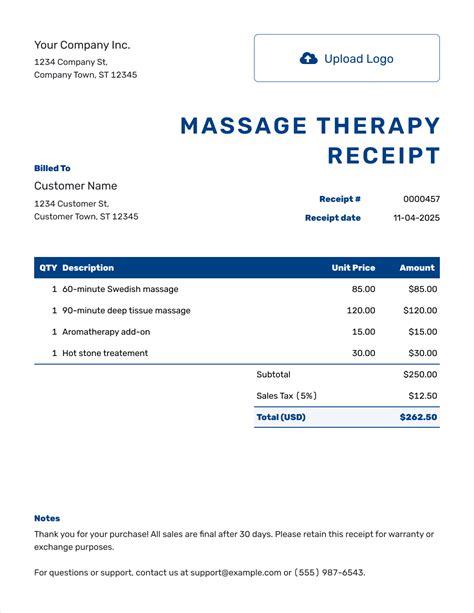 Massage Receipt Template