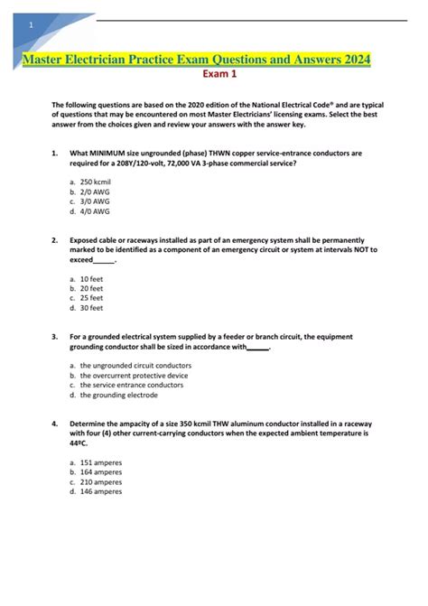 master electrician exam sample questions