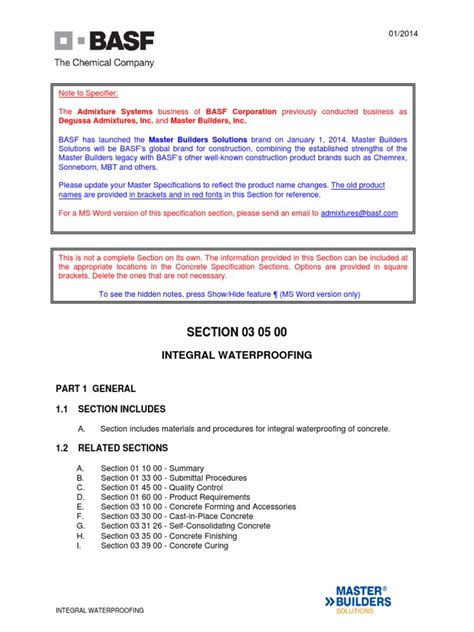 Read Online Master Specification Basf 