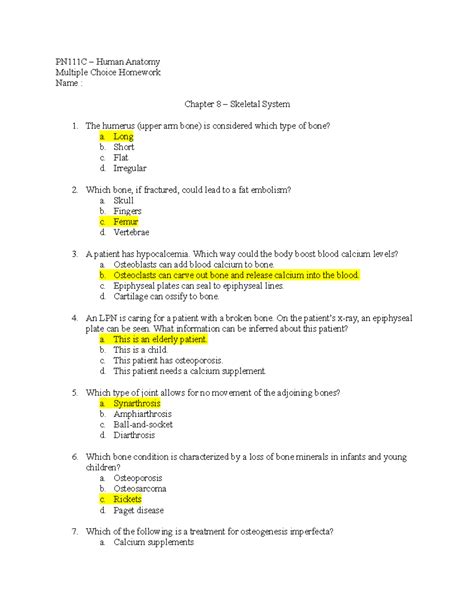 Mastery Test Chapter 8 Anatomy