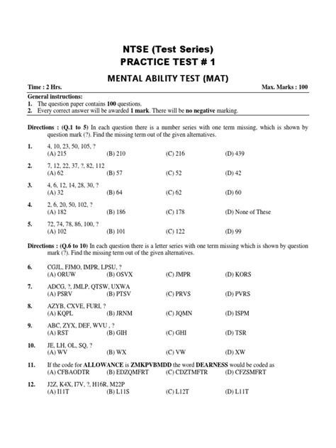 Mat Practice Test Papers