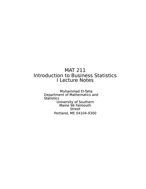 Read Online Mat 211 Introduction To Business Statistics I Lecture Notes 