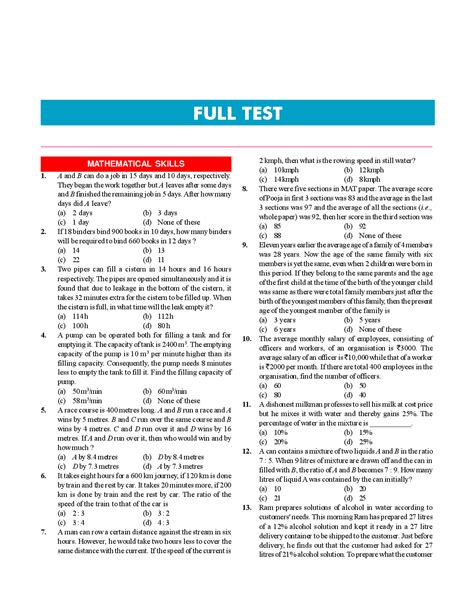Read Online Mat Mock Test Papers Free Download 