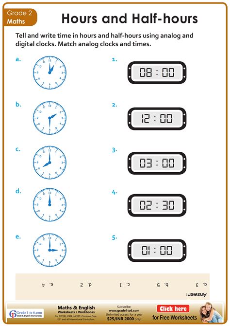 Match Analog Amp Digital Clocks Time Worksheets For Worksheet For Clock Grade 1 - Worksheet For Clock Grade 1