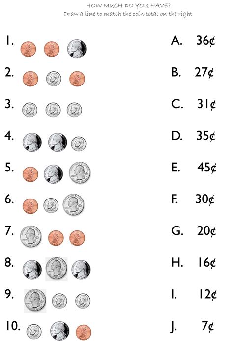 Matching Coins Preschool And Kindergarten Math Worksheets Biglearners Matching Coins Worksheet - Matching Coins Worksheet