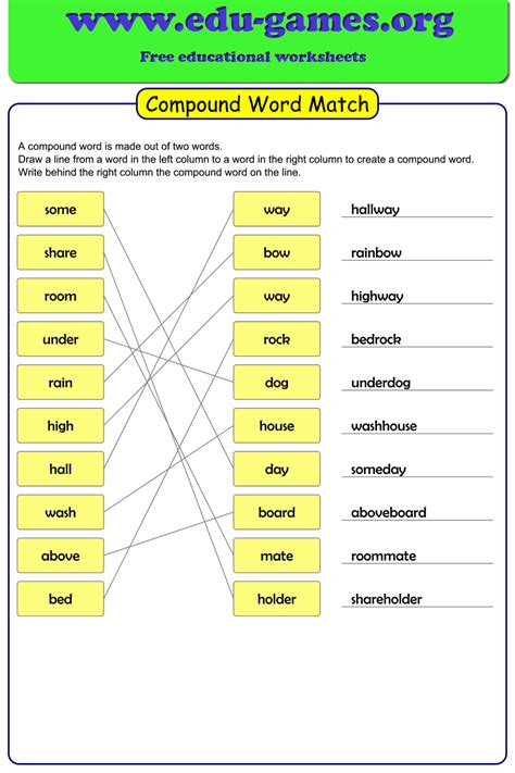 Matching Compound Words K5 Learning Match The Compound Words - Match The Compound Words