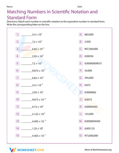 Matching Numbers In Scientific Notation And Standard Form Scientific Notation And Standard Form Worksheet - Scientific Notation And Standard Form Worksheet