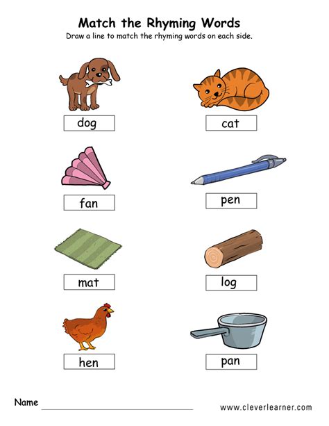 Matching Pictures That Rhyme Worksheets K5 Learning Match The Rhyming Pictures - Match The Rhyming Pictures