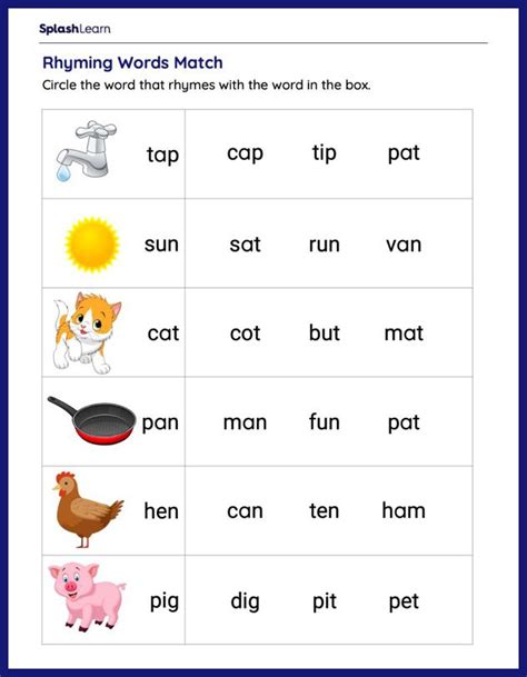 Matching Rhyming Words Worksheets For Kindergarten Kidpid Rhyme Matching Worksheet - Rhyme Matching Worksheet