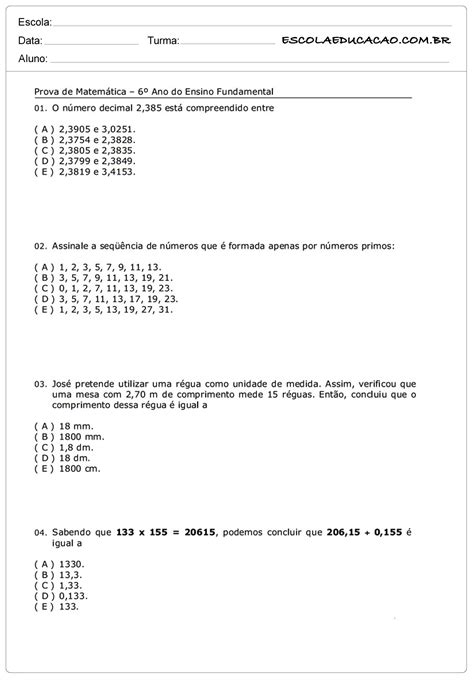 Matematica Do 6 Ano