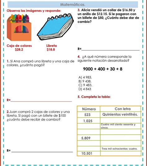 Matematicas Cuarto Grado