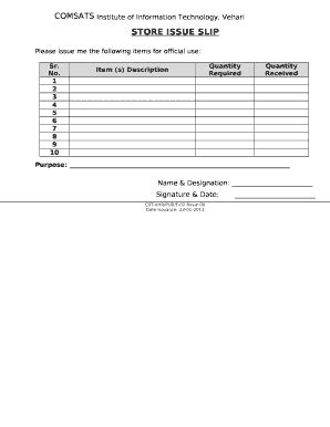Material Issue Slip Sample Format