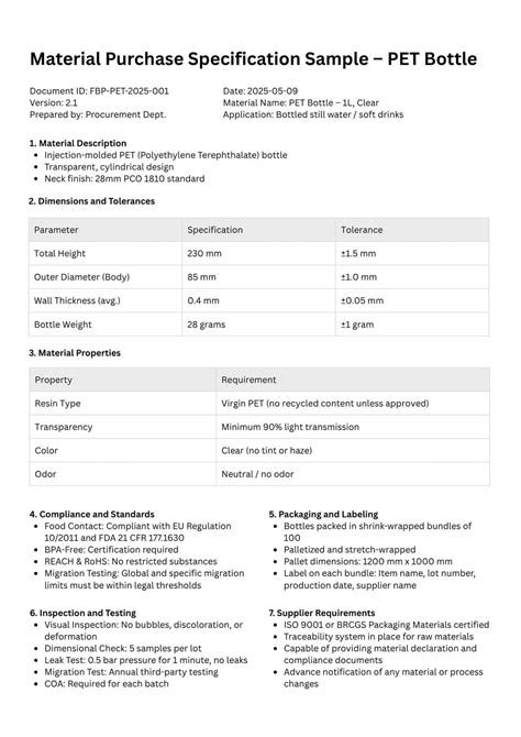 Material Purchase Specification