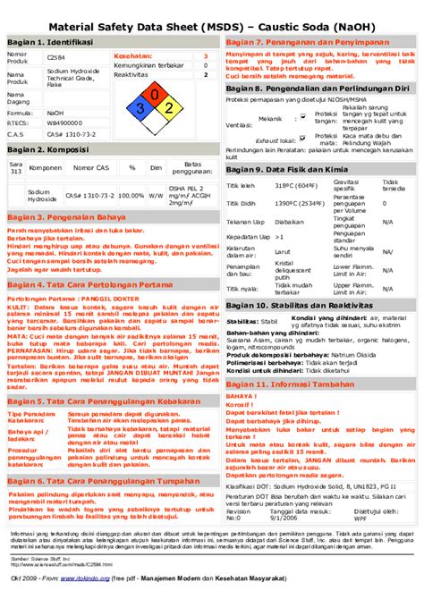 Material Safety Data Sheet Msds Caustic Soda Naoh Science Stuff Inc - Science Stuff Inc