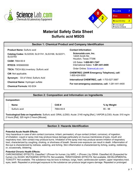 Material Safety Data Sheet Sulfuric Acid
