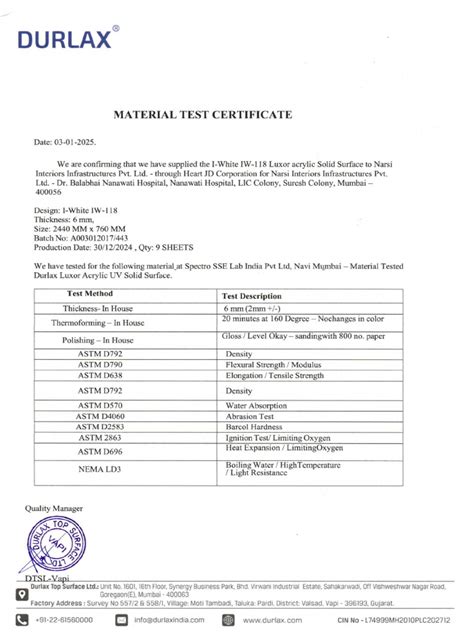 Material Test Certificate Letter Request