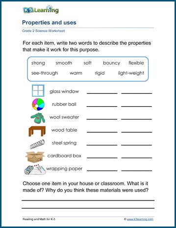 Materials And Properties Worksheets K5 Learning Properties Practice Worksheet - Properties Practice Worksheet