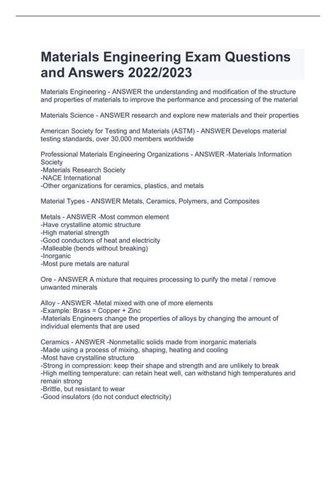 Materials Engineering Exam