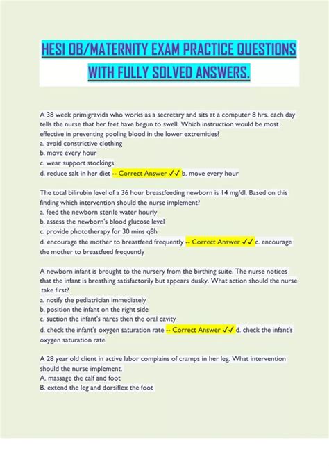 maternity hesi practice questions