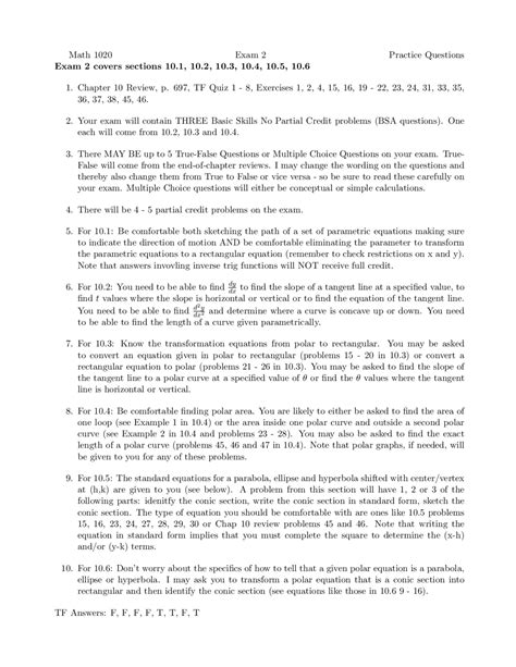 Math 1020 Exam 2 Practice Questions Exam 2 Covers Sections