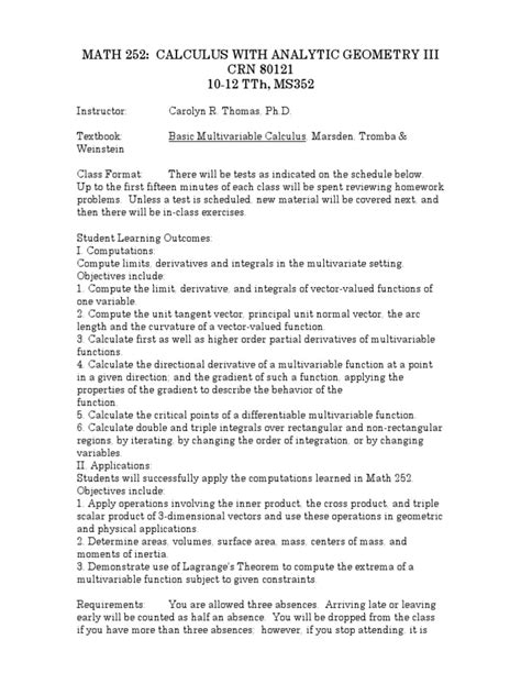 math 252 calculus with analytic geometry iii