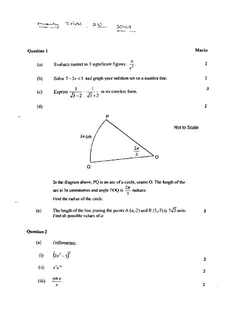 math 2u past trial paper