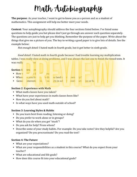 math autobiography questions