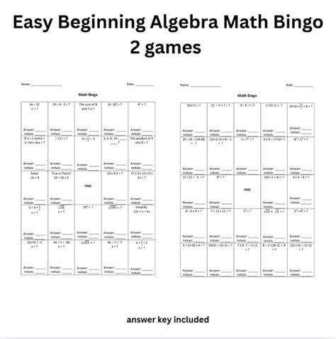 Math Bingo Algebra 2