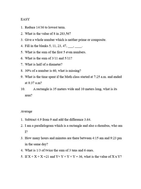 math bowl practice questions for 2nd grade