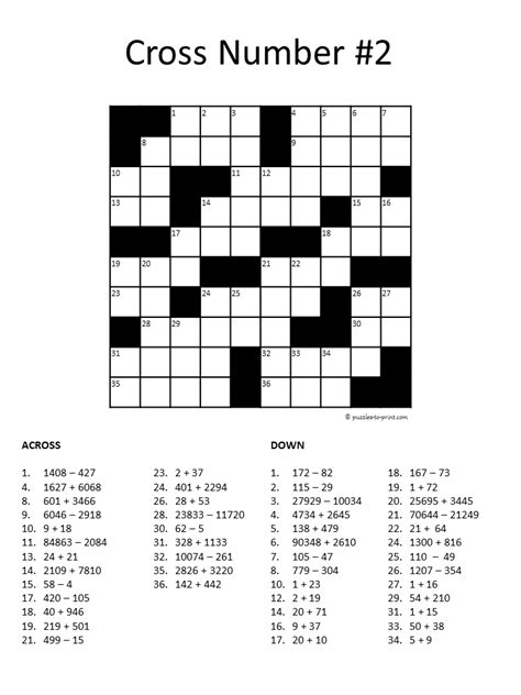 Math Crossword 1 Puzzles To Print Math Crossword - Math Crossword